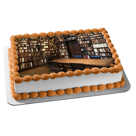 Library Book Bookshelf Reading Study Edible Cake Topper Image ABPID52879