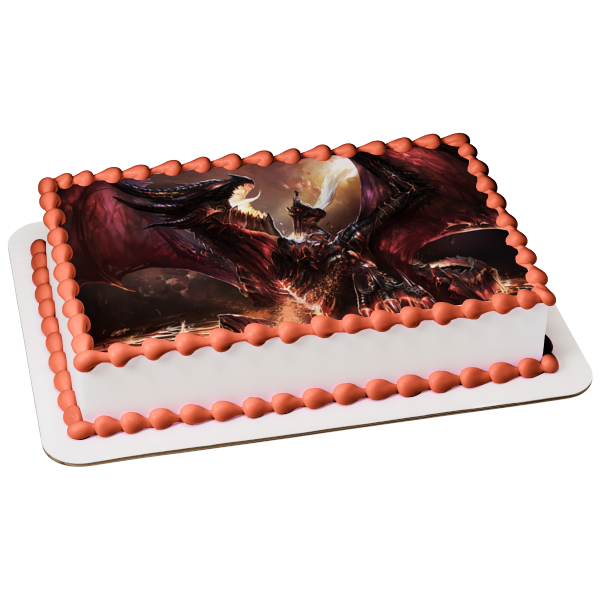 Dragon Knight Warrior Fire Monster Medieval Fantasy Edible Cake Topper Image ABPID52885