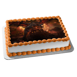 Dragon Medieval Fantasy Monster Fire Edible Cake Topper Image ABPID52886