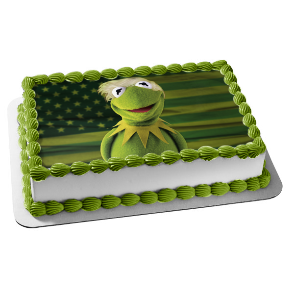 Kermit the Frog Donald Trump American Flag 2020 Edible Cake Topper Image ABPID52905