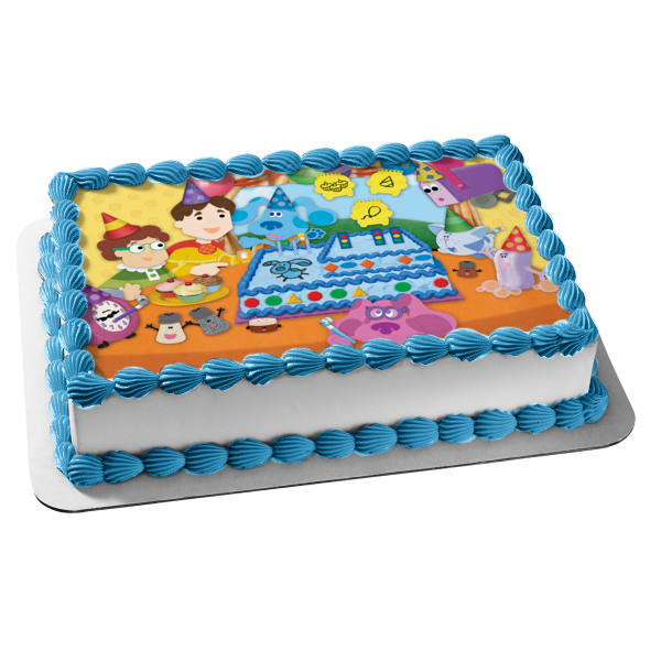 Blues Clues Happy Birthday Party Blue Steve Magenta Mailbox Joe Tickety Toc Cake Cupcakes Party Hats Balloons Edible Cake Topper Image ABPID01188