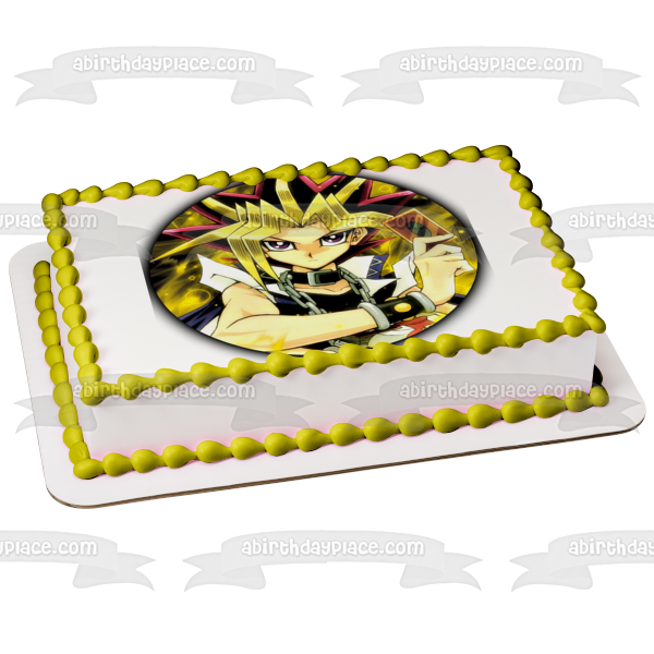Yu-Gi-Oh Yugi Mutou Yellow Background Edible Cake Topper Image ABPID01284