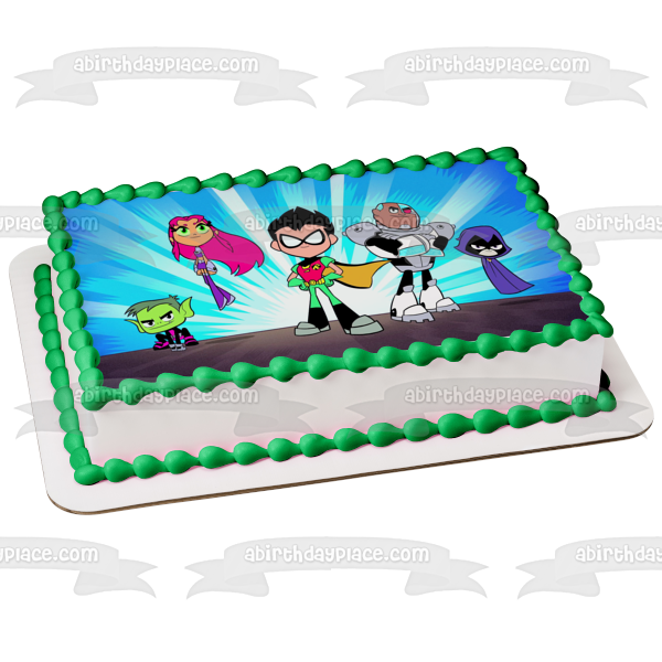 Teen Titans Go Beast Boy Starfire Robin Cyborg Raven Edible Cake Topper Image ABPID03557