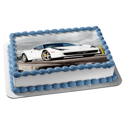 Ferrari 458 Italia White Sports Car Edible Cake Topper Image ABPID03573