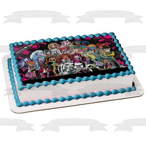 Monster High Clawdeen Wolf Lagoona Blue Cleo De Nile Draculaura Frankie Stein and Ghoulia Yelps Edible Cake Topper Image ABPID06941