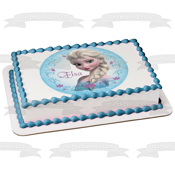 Frozen Elsa Surrounded by  Purple Flowers Edible Cake Topper Image ABPID07961