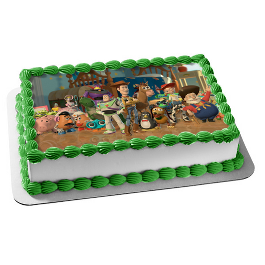 Toy Story Woody Buzz Lightyear Mr. Potato Head Disney Bo Peep Hamm Jessie Bullseye Stinky Pete Rex and Mrs. Potato Head Edible Cake Topper Image ABPID00939