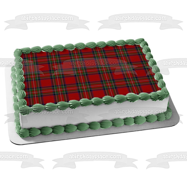 Red Green Blue Plaid Edible Cake Topper Image ABPID00946