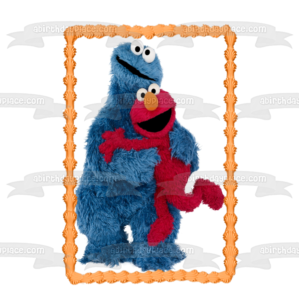 Sesame Street Elmo and Cookie Monster Hugging Edible Cake Topper Image ABPID00979