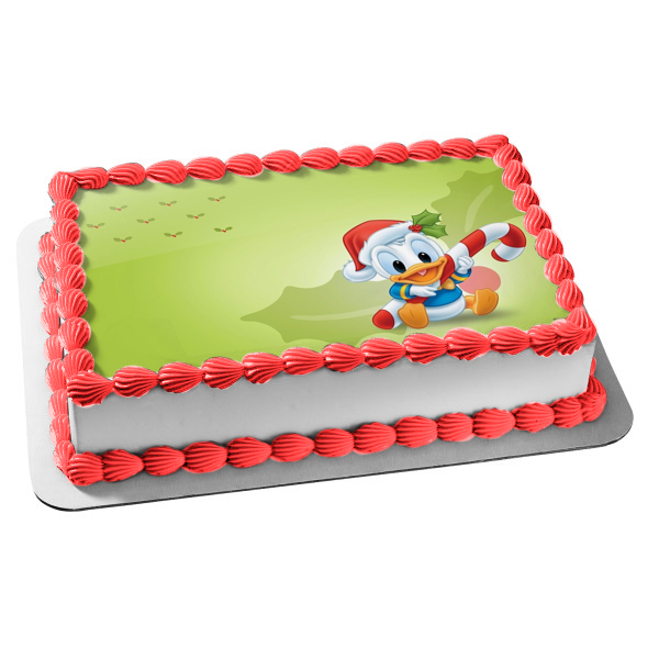 Disney Baby Donald Christmas Candy Cane Edible Cake Topper Image Frame ABPID01003
