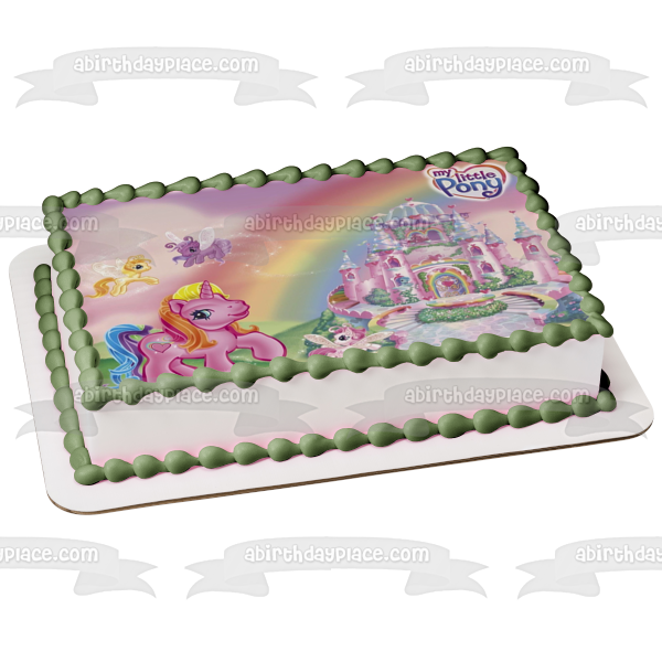My Little Pony Pink Castle and Ponies Edible Cake Topper Image ABPID01005