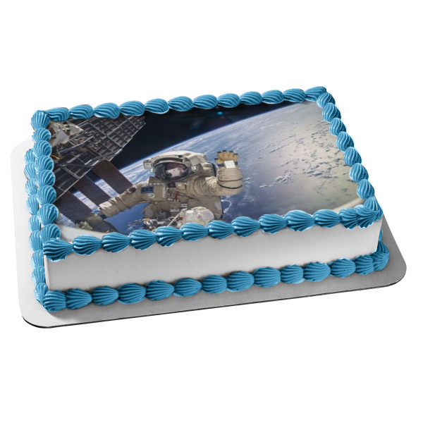 Outer Space Astronaut Space Man Space Walk Space Station Edible Cake Topper Image ABPID01015