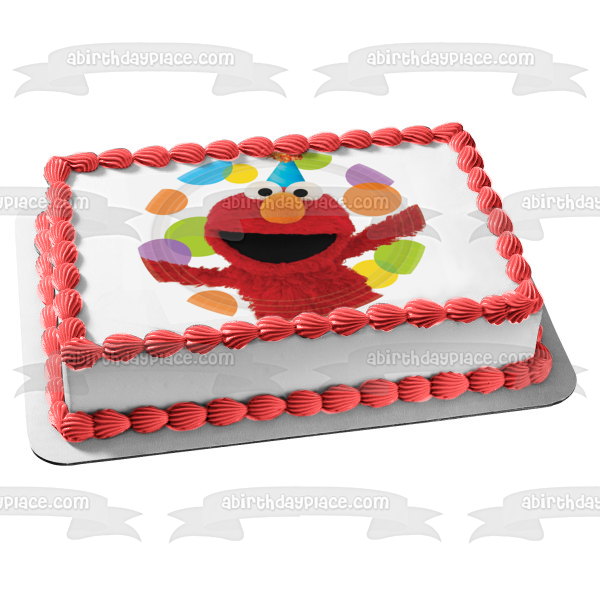 Elmo Sesame Street Smiling Party Hat Dots Edible Cake Topper Image ABPID01376