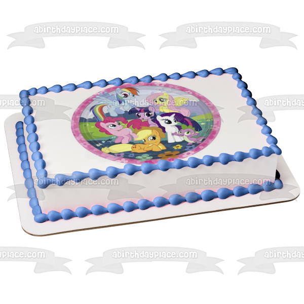 My Little Pony Equestria Girls Rainbow Dash Fluttershy Pinkie Pie and Flowers Edible Cake Topper Image ABPID06245