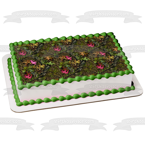 Camuflaje Camo Verde Rosa Hojas Árbol Mossy Comestible Cake Topper Imagen ABPID01068 
