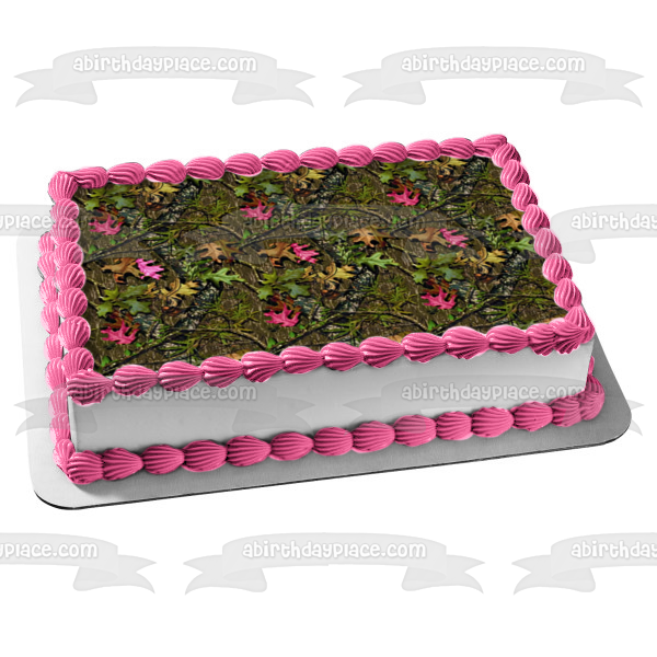 Camuflaje Camo Verde Rosa Hojas Árbol Mossy Comestible Cake Topper Imagen ABPID01068 