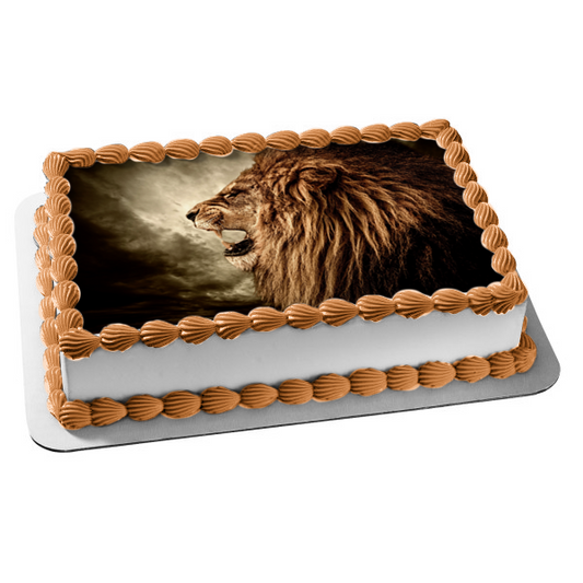 Lion Moonlight Roaring Edible Cake Topper Image ABPID01071
