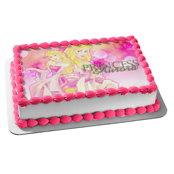 Sleeping Beauty Princess Aurora Pink Background Edible Cake Topper Image ABPID01078