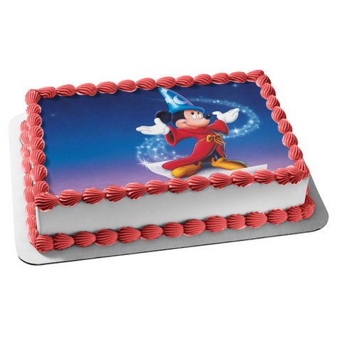 Fantasia Mickey Mouse Wizard Blue Background Edible Cake Topper Image ABPID01091