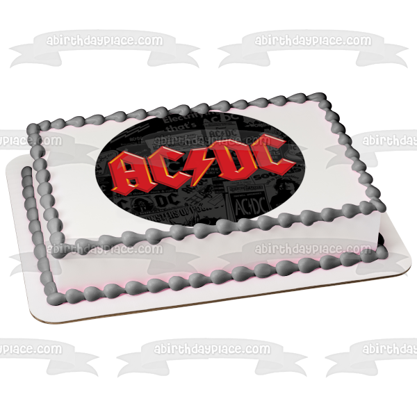 AC/DC Red Logo Newspaper Background Edible Cake Topper Image ABPID01097