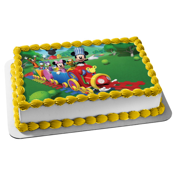 Mickey Mouse Club House Train Ride Goofy Pluto Minnie Mouse Donald Duck Daisy Duck Edible Cake Topper Image ABPID01098