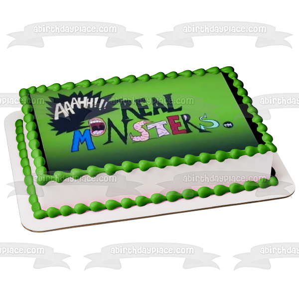 Aaahh!!! Real Monsters TV Logo Green Background Edible Cake Topper Image ABPID01114