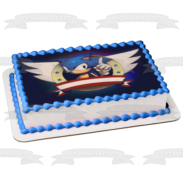 Sonic the Hedgehog Wings Stars and a Red Banner Edible Cake Topper Image ABPID06767