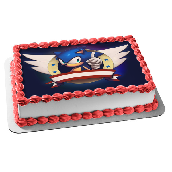 Sonic the Hedgehog Wings Stars and a Red Banner Edible Cake Topper Image ABPID06767