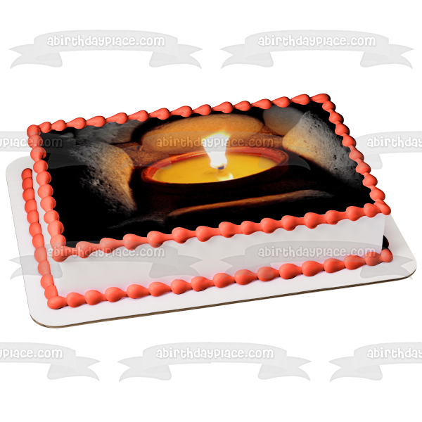 Candle Burning Surrounded by Rocks Edible Cake Topper Image ABPID52919