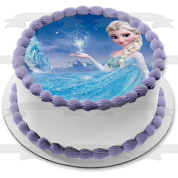 Frozen Elsa and an Ice Castle Edible Cake Topper Image ABPID05736