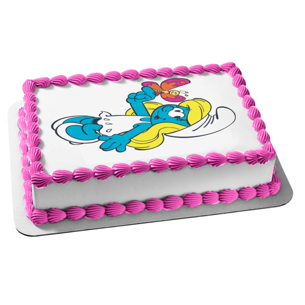 The Smurfs Smurfette Butterfly Edible Cake Topper Image ABPID01159