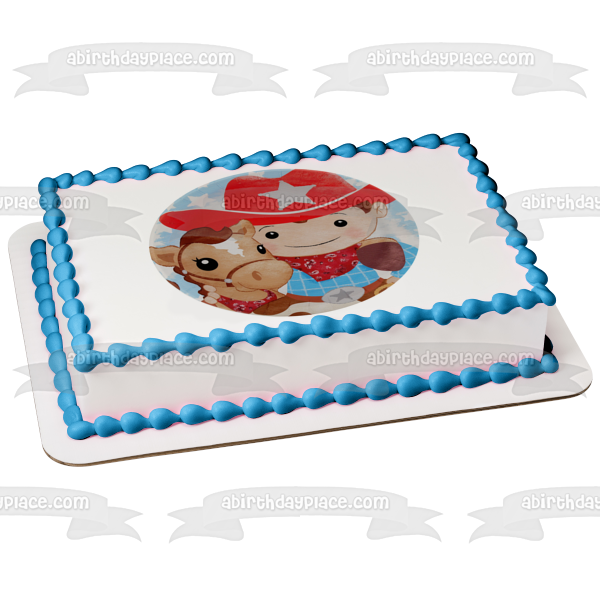 Cowboy and Horse Bandannas Red Cowboy Hat and Stars Edible Cake Topper Image ABPID01210