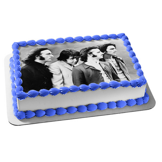 The Beatles Jonn Paul Ringo George Black and White Edible Cake Topper Image ABPID01245