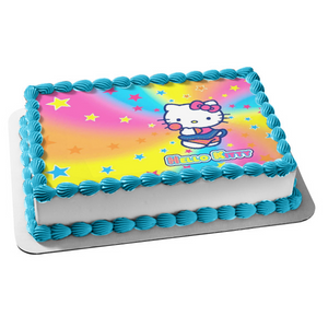 Hello Kitty Tye Dye Logo and Star Background Edible Cake Topper Image ABPID01249