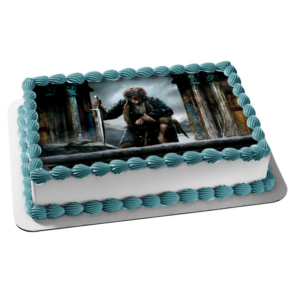 The Hobbit Bilbo Baggins Kneeling Sword Edible Cake Topper Image ABPID01266
