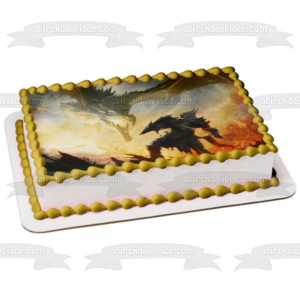 Skyrim Dragon Medieval Fantasy Knight Warrior Edible Cake Topper Image ABPID53017