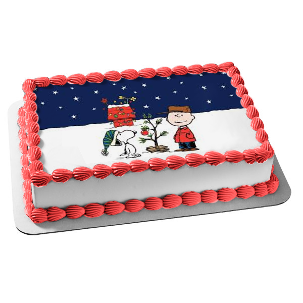 Peanuts Christmas Snoopy Charlie Brown Christmas Tree Edible Cake Topper Image ABPID53027