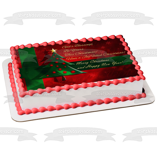 Merry Christmas and Happy New Year Religious Inspirational Christmas Tree Edible Cake Topper Image ABPID53041