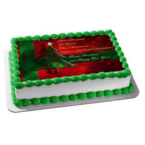 Merry Christmas and Happy New Year Religious Inspirational Christmas Tree Edible Cake Topper Image ABPID53041