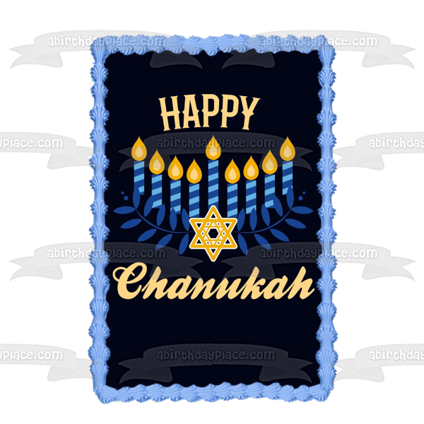 Happy Chanukah Candles Star of David Edible Cake Topper Image ABPID53055