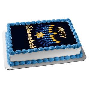 Happy Chanukah Candles Star of David Edible Cake Topper Image ABPID53055