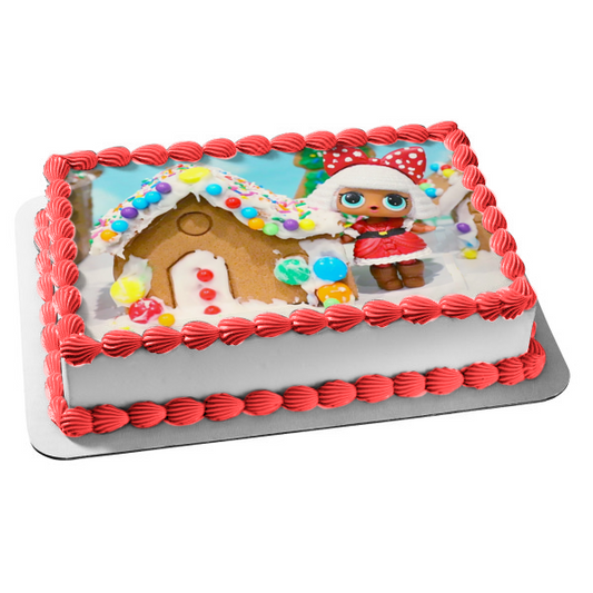 LOL Surprise Merry Christmas LOL Doll Gingerbread House Edible Cake Topper Image ABPID53066