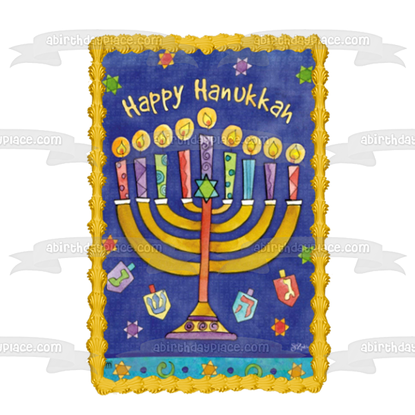 Happy Hanukkah Menorah Dreidel Star of David Edible Cake Topper Image ABPID53078