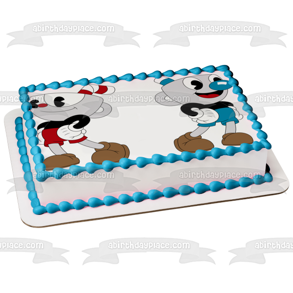 Cuphead and Mugman Smiling Edible Cake Topper Image ABPID50304