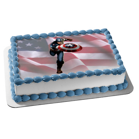 Imagen comestible para decoración de tarta con bandera estadounidense del Capitán América ABPID03722 