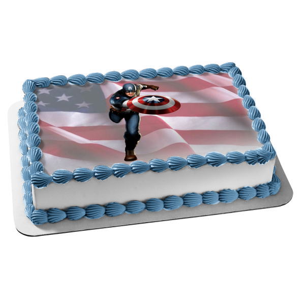 Captain America American Flag Edible Cake Topper Image ABPID03722