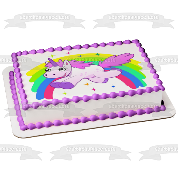 Unicorn Rainbow and Stars Edible Cake Topper Image ABPID01335