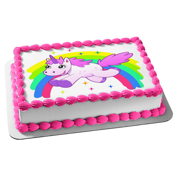 Unicorn Rainbow Stars Edible Cake Topper Image ABPID01335