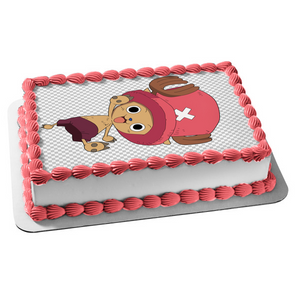 Cute Chopper One Piece Checkered Background Edible Cake Topper Image ABPID01358