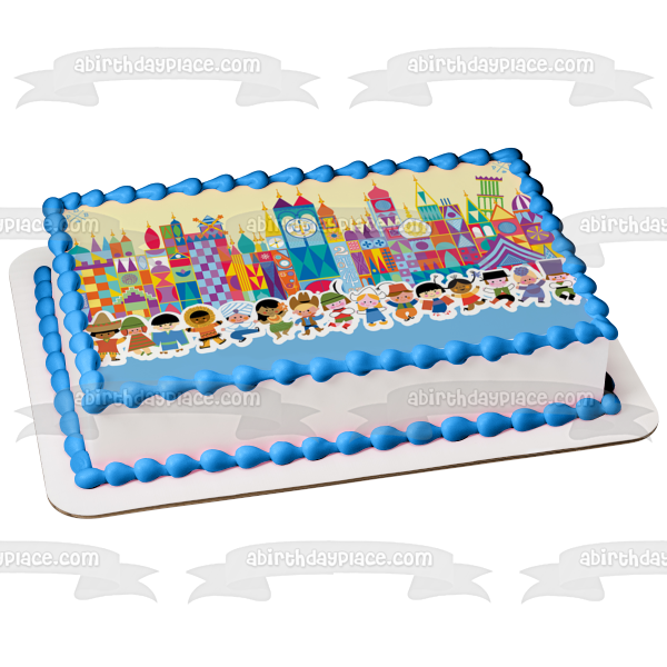 It's a Small World Party Cartoon Buildings Edible Cake Topper Image ABPID01382